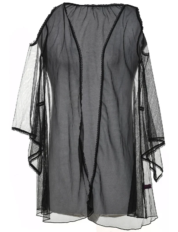 Black Sheer Ruffled Bed Jacket - M Preppy Women's College