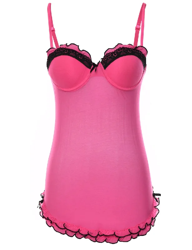 Pink & Black Contrast Ruffle Hem Babydoll - S Vacation
