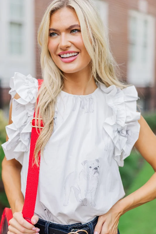 Listen To Your Heart White Bulldog Ruffled Blouse Refined Women's Classic 