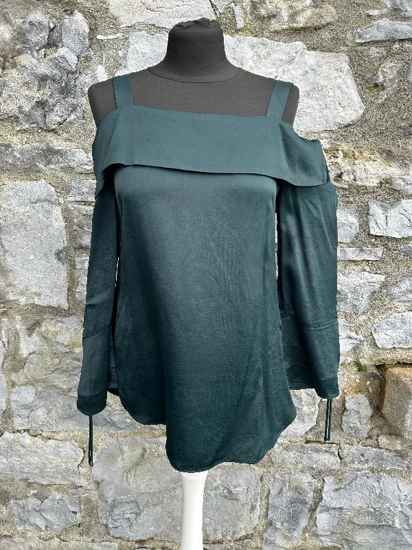 Dark green cold shoulder top uk 10 Relaxed Women's Beachy