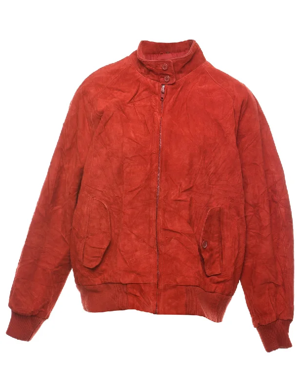 Red Classic Zip-Front Suede Jacket - L French