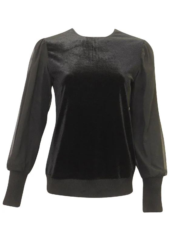 EUX Velour Puff Sleeve Top Casual Women's Loose - fitting