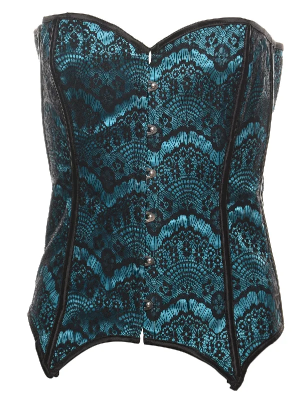 Teal & Black Boned Lace Corset - S Refined Women's Classic 