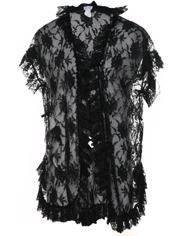Black Lace Trim Dressing Gown - M Streetwear Style for 