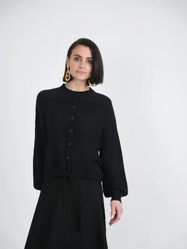 Marjun Balloon Tone Striped Cardigan Cashmere