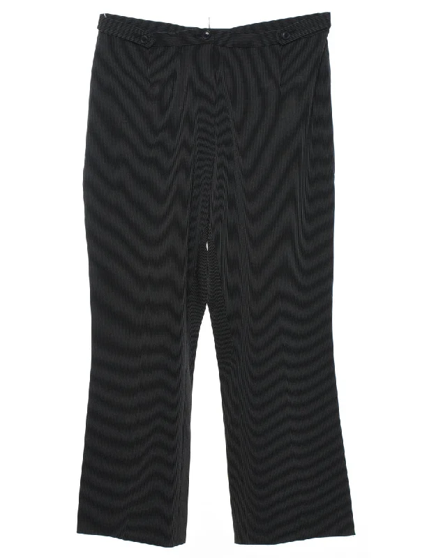 Black Pinstriped Trousers - W30 L27 Traditional Women's Wool