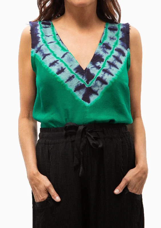 Silk Twill Zane Tank | Green Blue Borderline British Gentlewoman Style