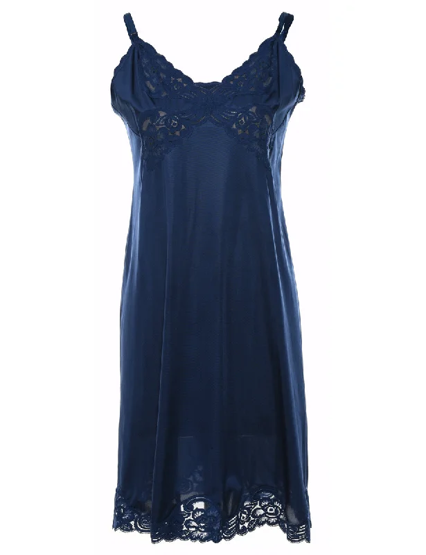 Navy Lace Trim Slip Dress - S Vintage Women's 1970S 