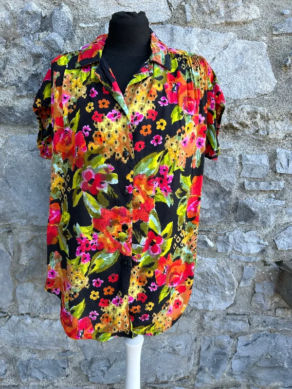 80s colourful floral shirt uk 12-14 Classic Women's Tweed