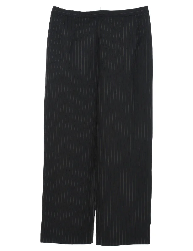 Black Pinstriped Trousers - W30 L27 British Gentlewoman Style
