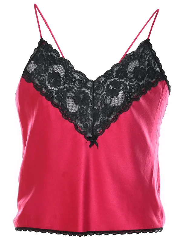Pink & Black Lace Trim Strappy Camisole - M Elegant Women's 