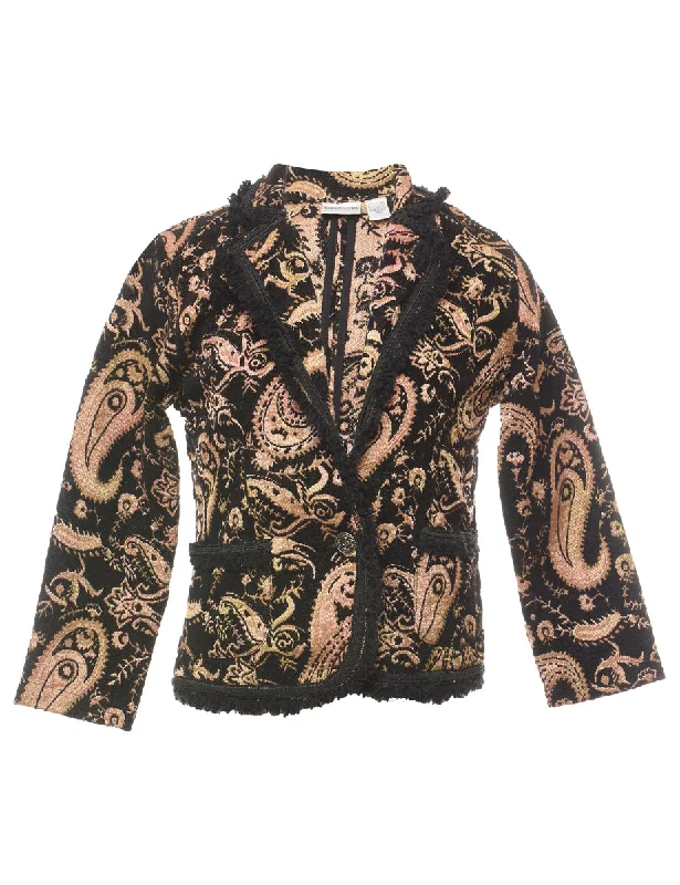 Paisley Pattern Beige & Black Metallic Tapestry Jacket - S Youthful Women's Anime - inspired