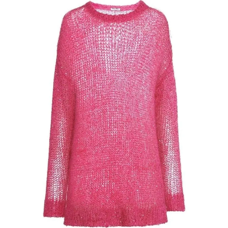 Oversized Sequin-Embellished Mohair Jumper Artistic Women's Hand - painted