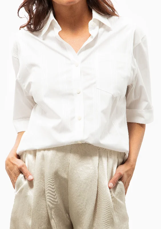 Short Sleeve Oversized Shirt | White/White Stripe Bold Women's Statement
