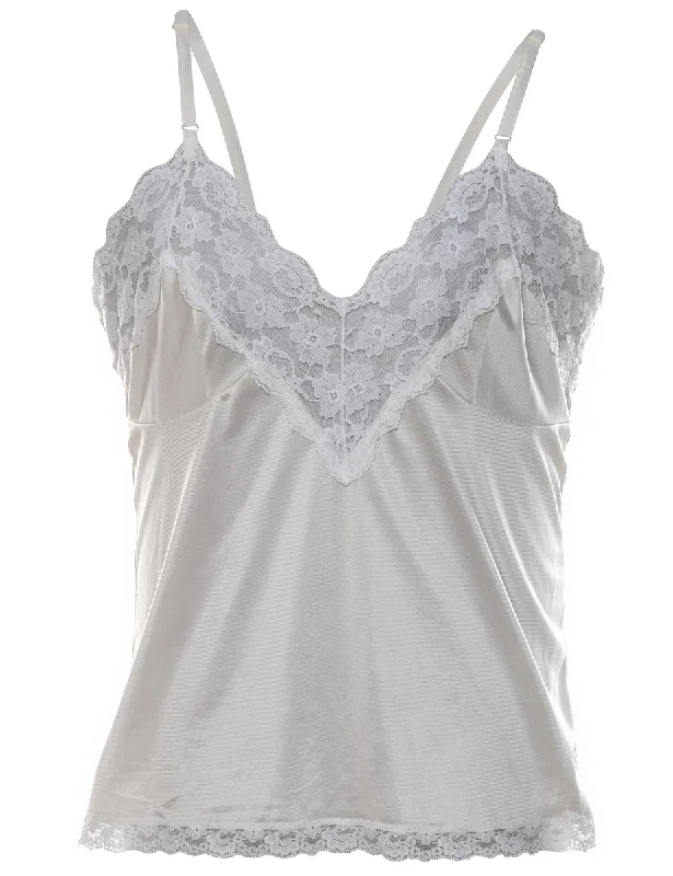 Off-White Lace Trim Camisole - L Dapper Women's 1920S