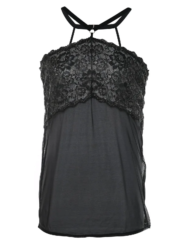 Black Lace Strappy Babydoll - S Minimalist Women's Casual