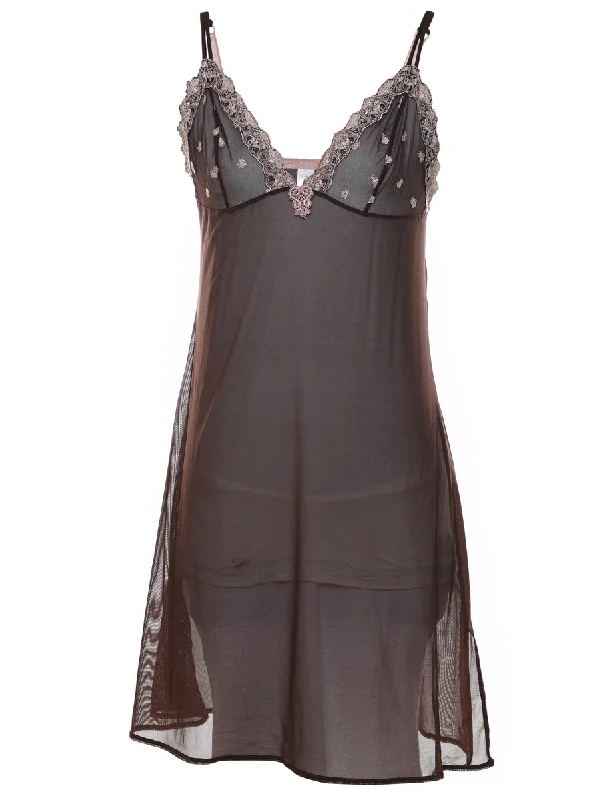 Sheer Brown Lace Trim Babydoll - M Adventure