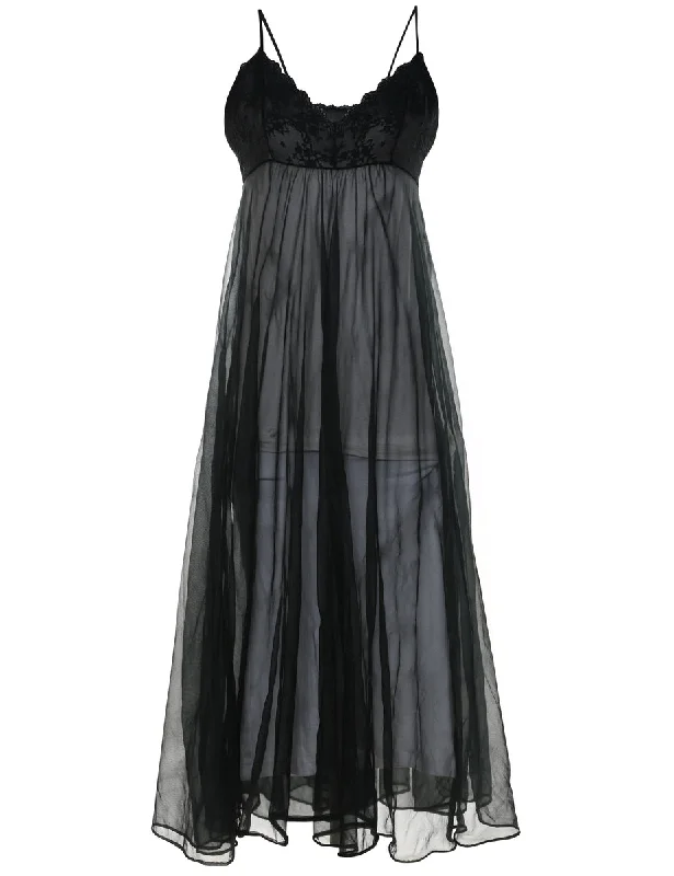 Lace Trim Sheer Black Slip Dress - M Business