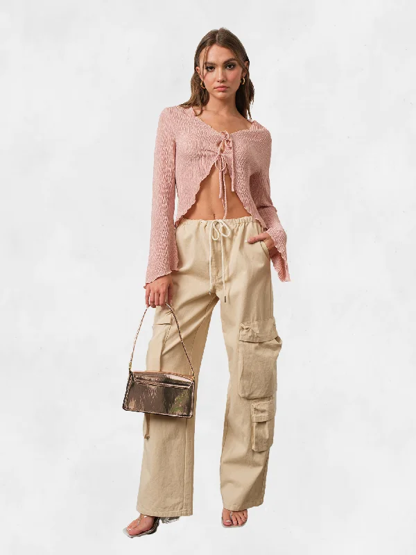 Pretty Garbage Pink Textured Bell Sleeve Top Women
