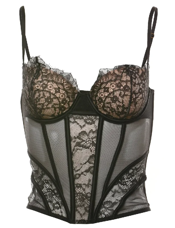 Black 1990s Classic Lace Bustier - XS Bohemian Women's Free