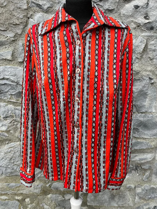 70s grey&red stripy shirt uk 12-14 Cool Women's Distressed