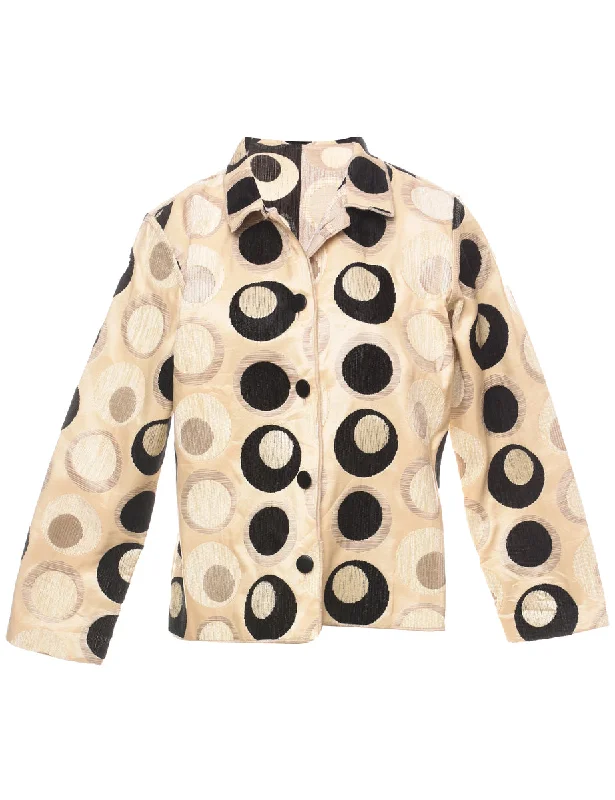 Patterned 1970s Style Black & Off-White Tapestry Jacket - L Hip Women's Urban