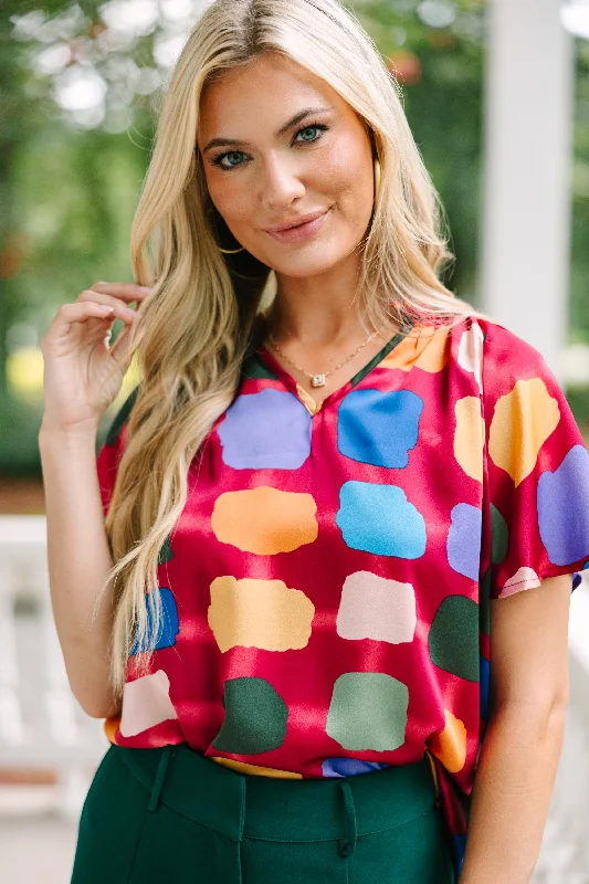 Make It Your Own Burgundy Red Abstract Blouse Vintage Women's 1970S 