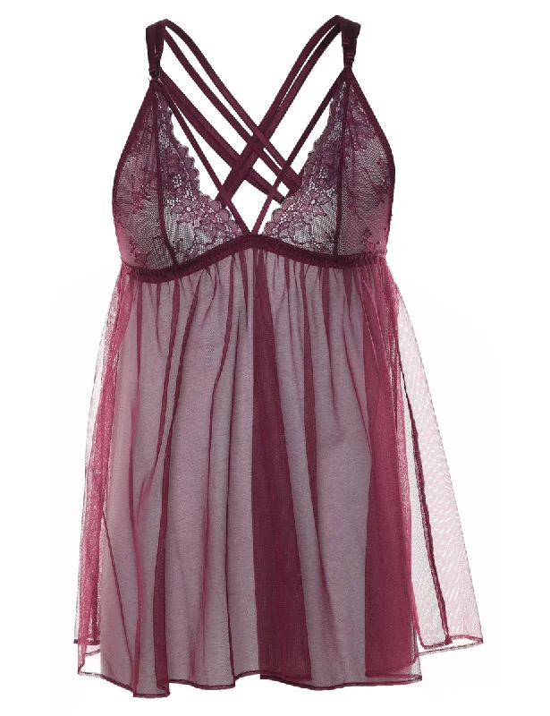 Plum Lace Criss-Cross Back Babydoll - S Stylish Women's Tropical 