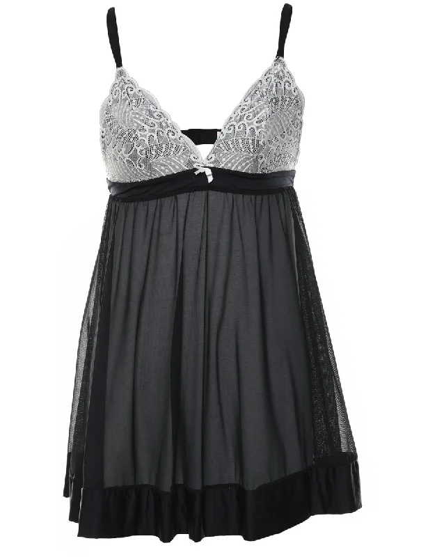 Black & White Contrast Lace Babydoll - S Country