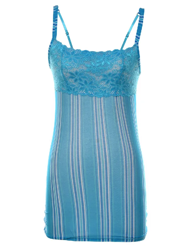 Stripy Pattern Turquoise Lace Bodycon Slip - XS French