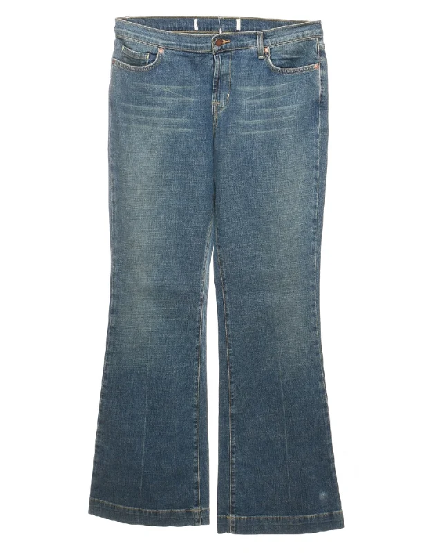 Diamonte Detail Faded Wash Flared Jeans - W34 L32 Laid - back Women's Style