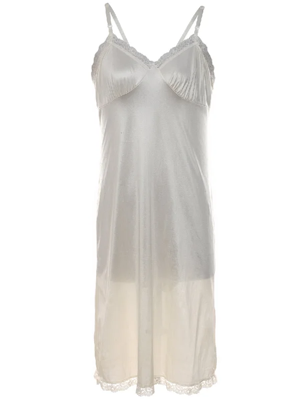 Off-White Lace Trim Slip Dress - M Cozy Women's Winter