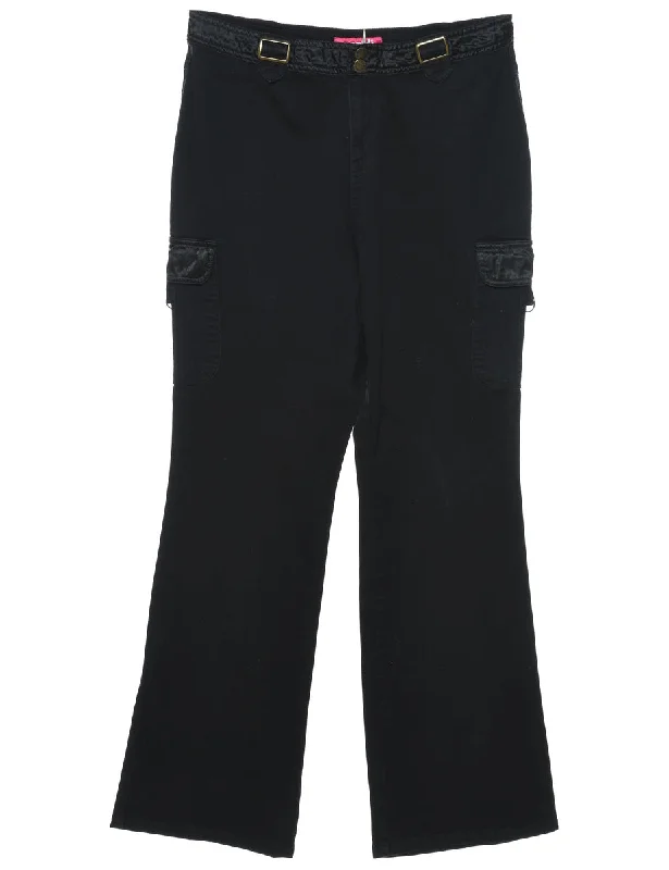 Flared Leg Black Cargo Trousers - W32 L32 Edgy Women's Punk