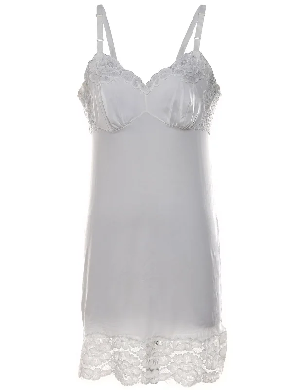 White Classic Lace Trim Slip Dress - M Sustainable Organic