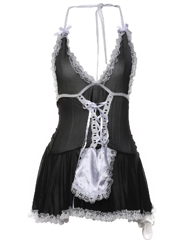Black & White Maid Design Sheer Babydoll - XS Minimalist Women's Casual