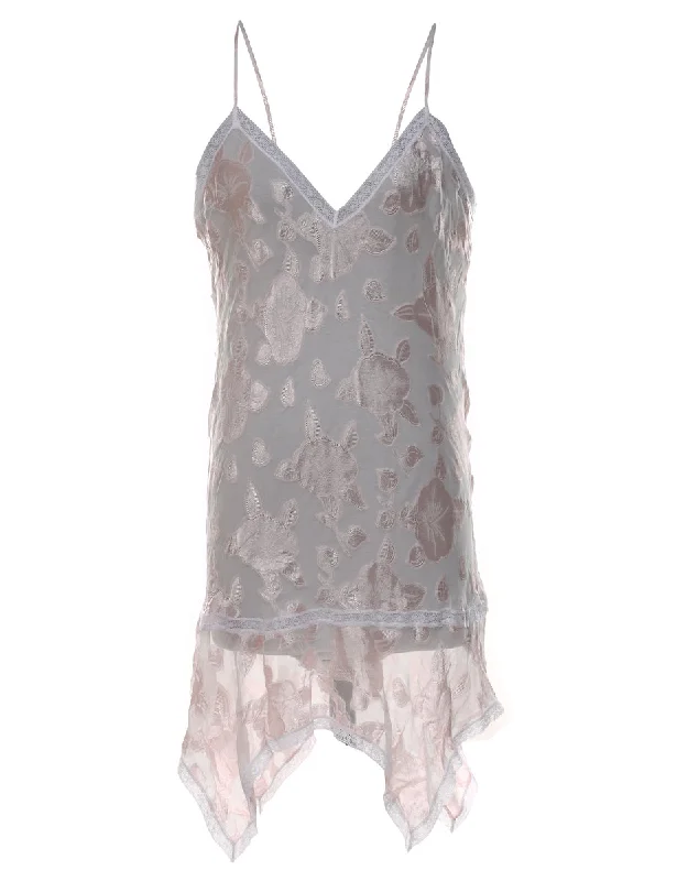 Off-White & Silver Floral Print Y2K Strappy Slip Dress - S Rugged Women's Outdoor 
