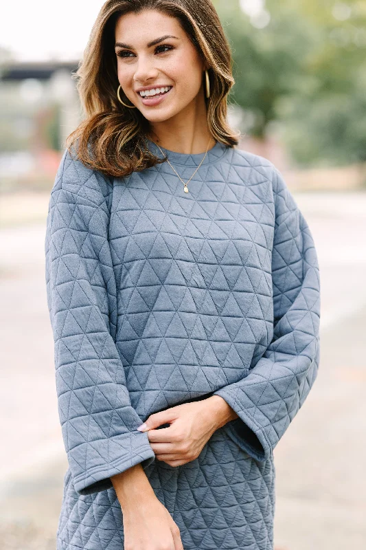 Make A Choice Denim Blue Quilted Top Refined Women's Hand - crafted