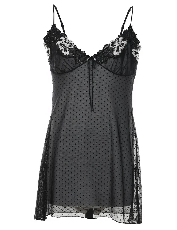 Black & White Floral Embroidered Babydoll - S Laid - back Women's Style