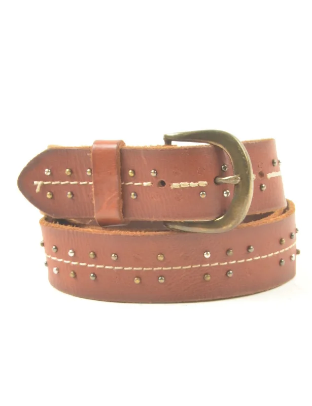 Leather Brown Waist Belt - M Relaxed Women's 