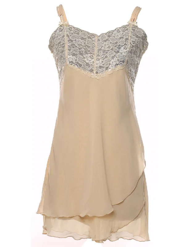 White & Nude Contrast Lace Babydoll - S Laid - back Women's Style
