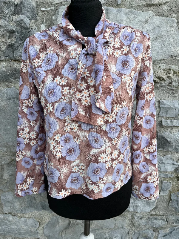 80s floral brown top uk 8-10 Bold Women's Statement