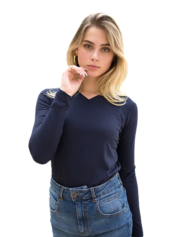 AdinaLV Ribbed V-Neck Sleeve Tee Monochromatic All - in - one