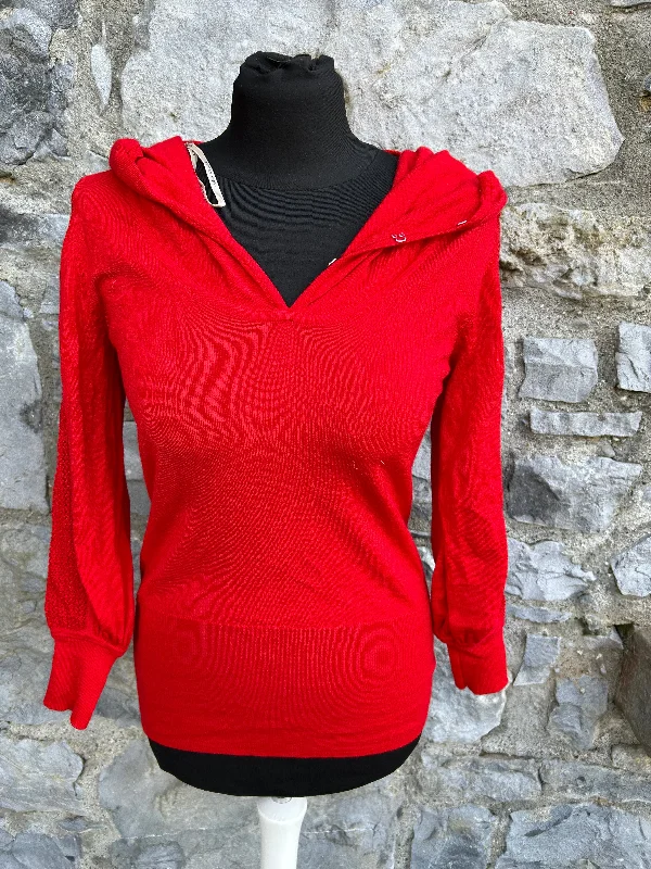 Red knitted hooded top uk 8-10 Laid - back Women's Style