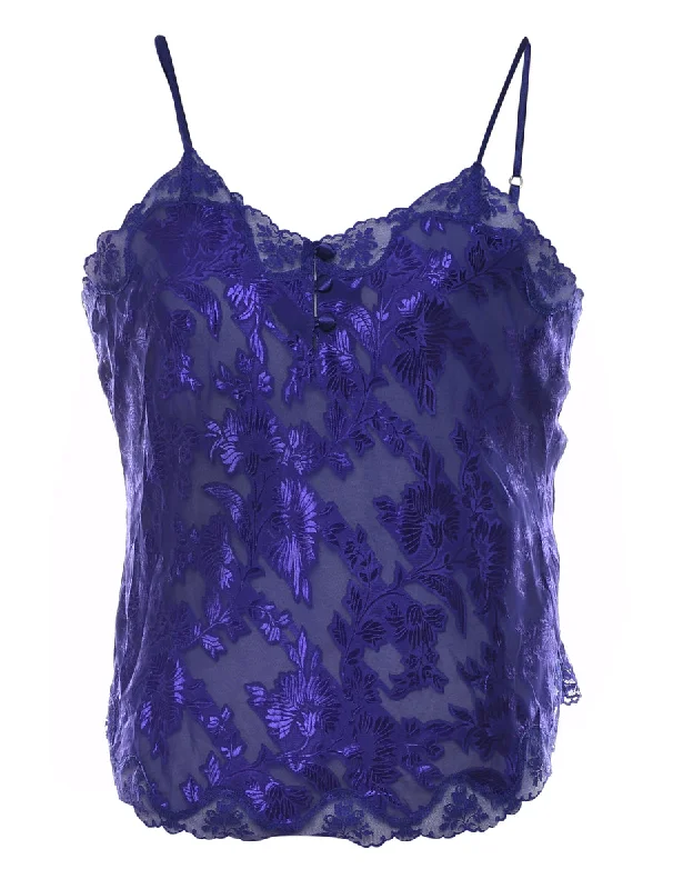 Navy Floral Lace Strappy Camisole - S Trendy Women's Oversized