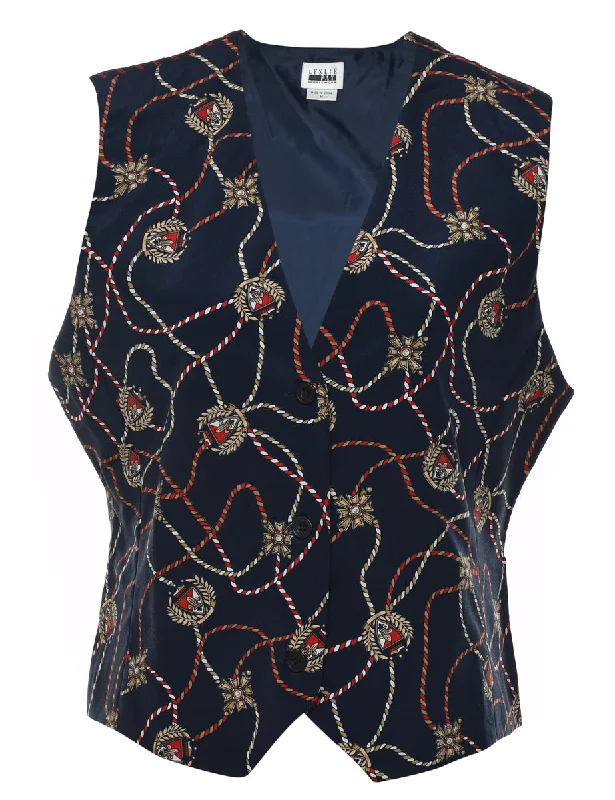 Navy & Red Nautical Design Waistcoat - M British Gentlewoman Style