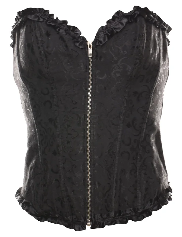 Jacquard Pattern Black Boned Corset - M Disco
