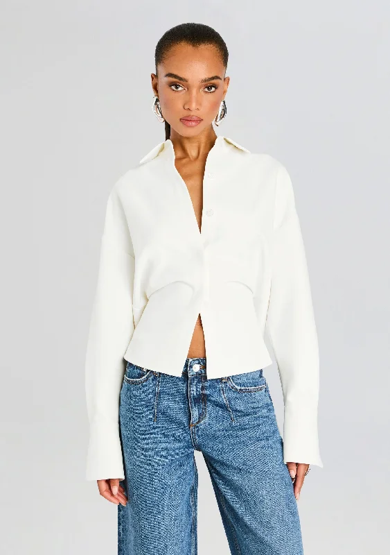Rhia Crepe Draped Button Down Business