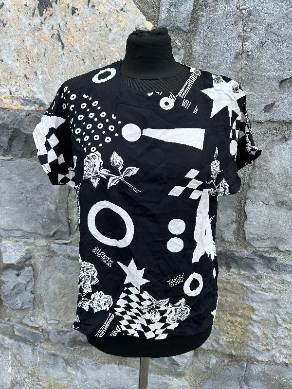 90s Black&white abstract top uk 10 Casual Women's Japanese 