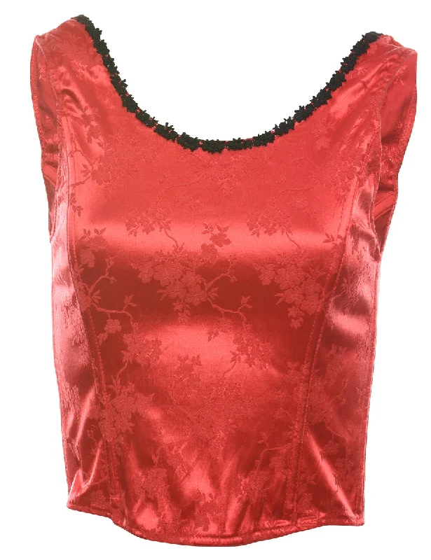 Jacquard Pattern Black & Red Corset Top - S Sophisticated Women's Tailored