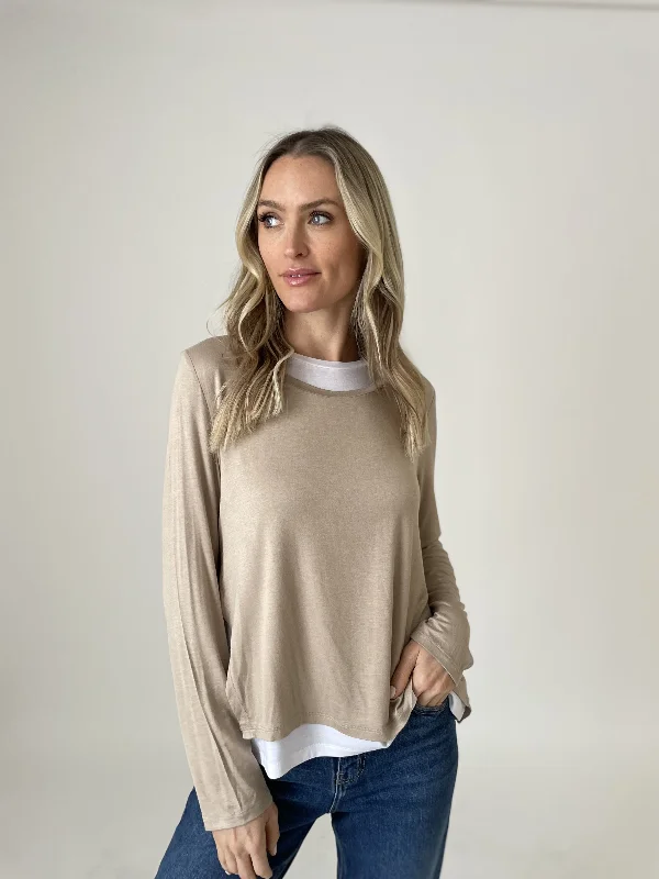 Double Layered Tee Nude Luxurious Women's High -  end